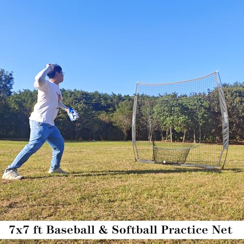 BLACK 7x7FT Baseball Net for Batting Hitting Pitching Training - Pop-up Frame