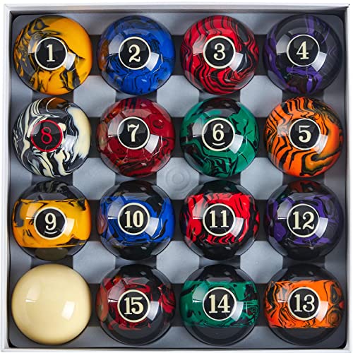Marble Black Billiard Balls Set - Regulation Size 16 Pool Table Accessories