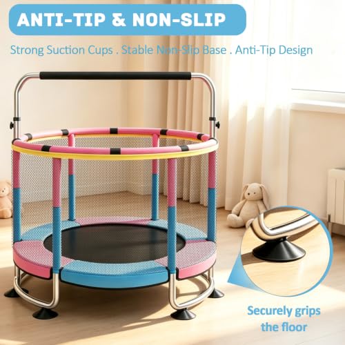 Kids 60-Inch Trampoline with Safety Net - Blue Pink, Indoor Outdoor Toddler Playset
