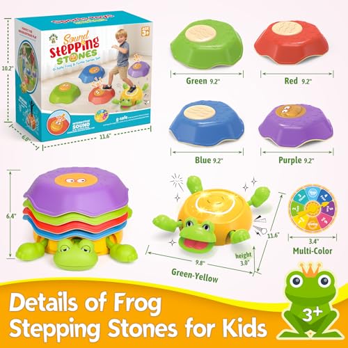 Kids Light Up & Sound Stepping Stones Set - Frog Path Jumping Toy, 5 Pieces