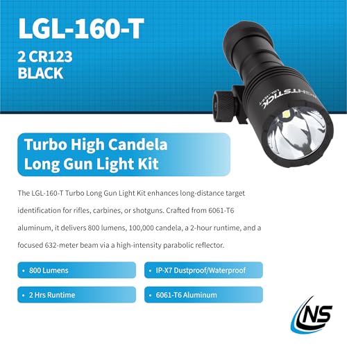 Nightstick LGL-160-T Turbo High Candela Long Gun Light Kit - 800 Lumens, Waterproof, 632m Beam