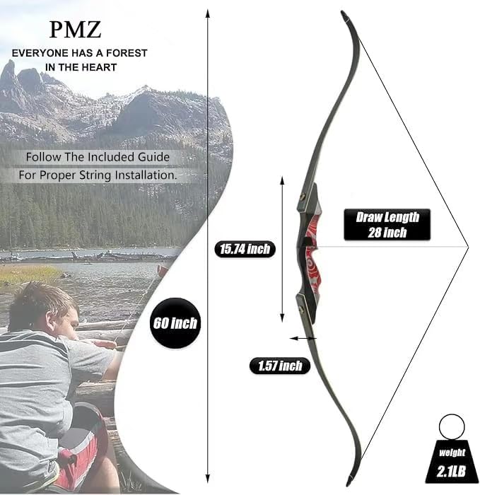 Recurve Bow and Arrow Set 45 lbs Coral Snake - 60 Inch Takedown Hunting Bow