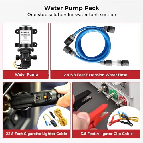 CAMPLUX 12V Water Pump Kit 1.6 GPM 65 PSI High Pressure Self-Priming RV Marine