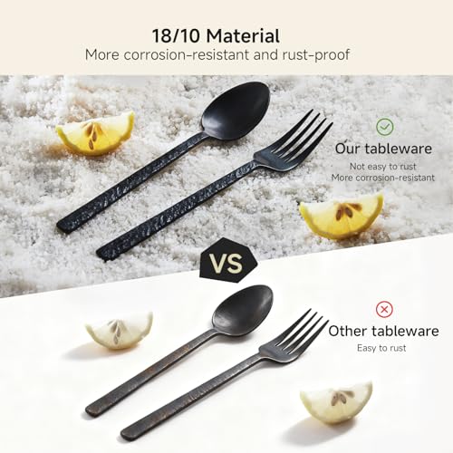 Black 20-Piece Hammered Silverware Set for 4 - 18/10 Stainless Steel Flatware