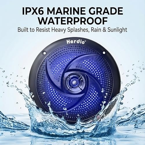 Bluetooth Marine Speakers 6.5 Inch Low Profile Waterproof with LED Lights - Black
