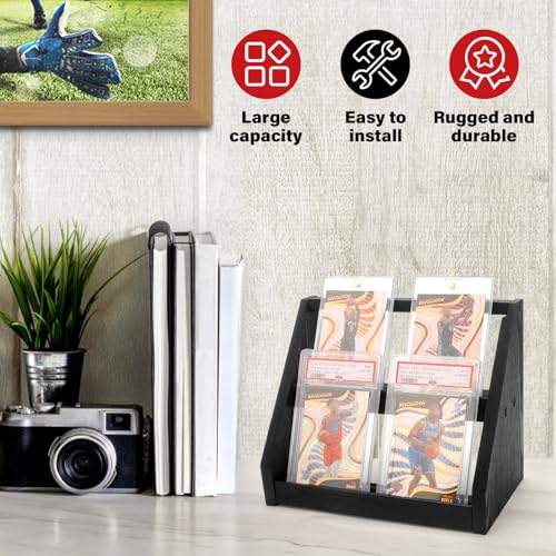 GIASSVIO 2-Tier Black Wooden Trading Card Display Stand for Graded Cards