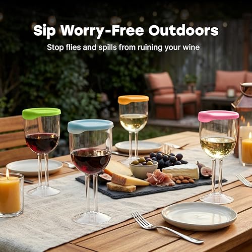 Reusable Wine Glasses with Lids - 13 oz BPA-Free Plastic Drinkware, 4 Pack for Outdoor & Travel