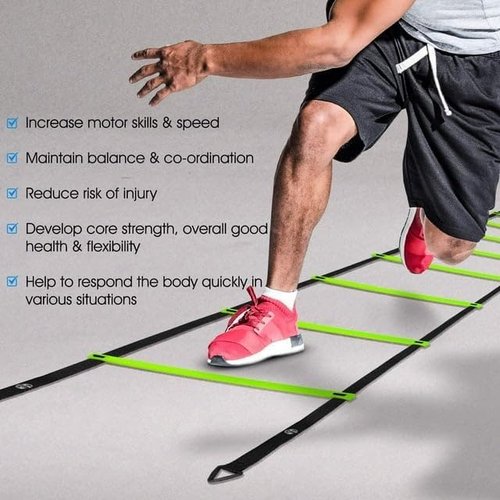 Yes4All Agility Ladder – Adjustable Speed & Agility Training Equipment for All Ages, Durable Speed Ladder, Multiple Combo Sets Available, Lime, 12 Agility Cones, 4 Steel Stakes