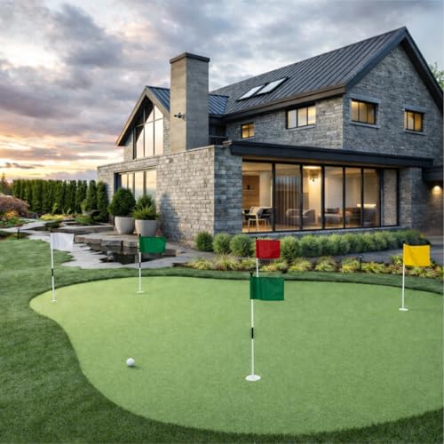 Golf Flags Set of 4 - 8x6 Inches Solid Polyester Flags for Putting Green & Backyard Practice