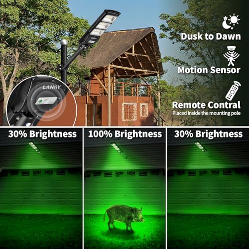 LANGY 20000LM Green Solar Hog Lights 2 Pack with Remote & Mounting Bracket for Night Hunting