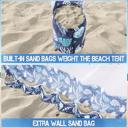 UPWELL Blue Stripe Beach Tent with UPF 50+ Sunshade Portable Canopy for Outdoor Sun Shelter