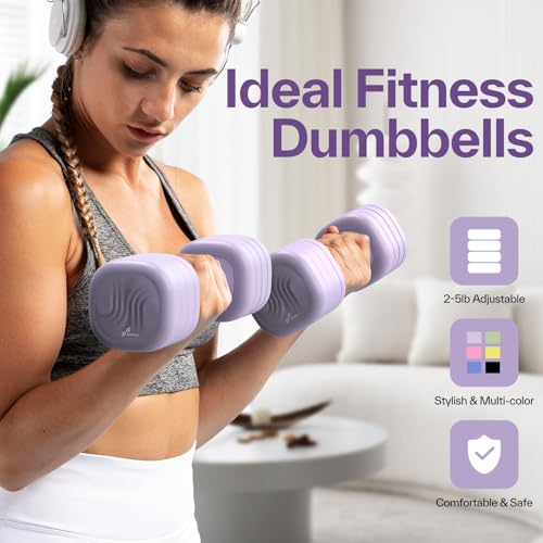 Aura Lavender Adjustable Dumbbell Set of 2 for Women - 5 lb x 2