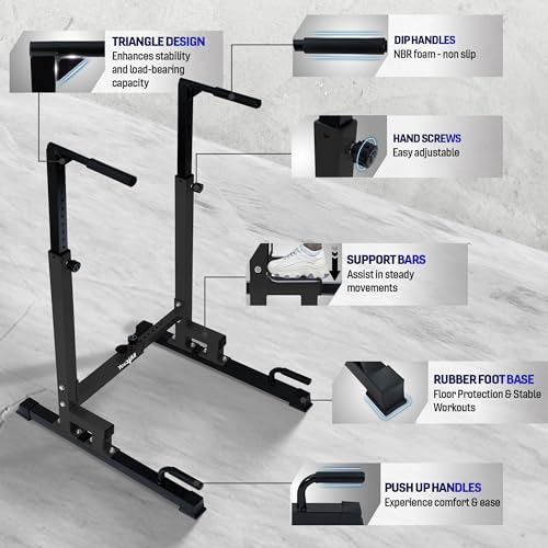 Yes4All Black Adjustable Dip Stand with Push-Up Handles, 500 lb Capacity