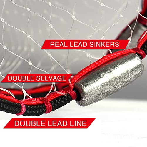 BasicGear® Cast Net, Lead, 3-12ft Radius, 3/8 and 1/4 Mesh, for Bait