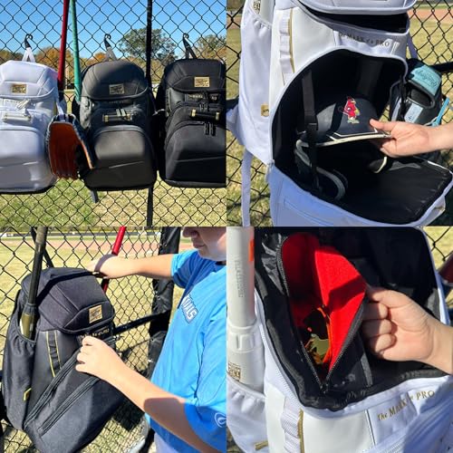 Black Baseball Equipment Backpack with Glove & Bat Storage - Gold Collection