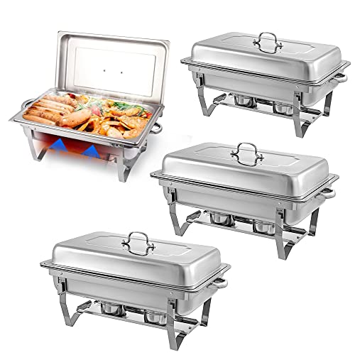 Stainless Steel Chafing Dishes Set for Buffet - 4 Pack 9 Quart Food Warmers