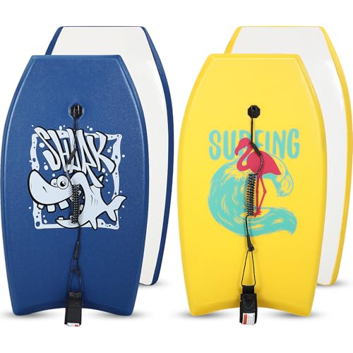 Blueweenly Tropical Style 33'' Body Boards with Wrist Leash - 2 Pack for Beach Surfing