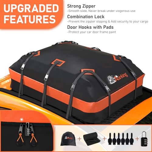Asinking 15 Cu Ft Waterproof Car Roof Cargo Bag with Security Lock & Accessories