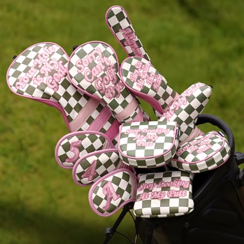 Craftsman Golf Club Cover Set for Driver, Fairway, Hybrid, Putter - Iron Headcovers 11pcs Pink Embroidery
