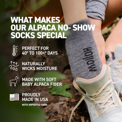 HOLLOW No Show Alpaca Socks 4 Pairs Large Black Moisture Wicking Unisex