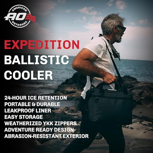 AO Coolers Expedition Ballistic Soft Cooler 12-Can Black/Charcoal Insulated Leakproof