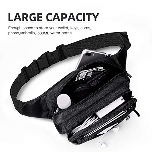 FREETOO Large Capacity Fanny Pack for Men & Women Black Waist Bag