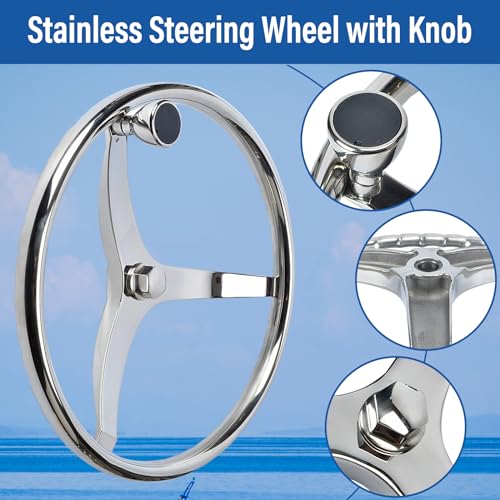 Stainless Steel Boat Steering Wheel 13.5 Inch 3 Spoke Marine Helm with Turning Knob