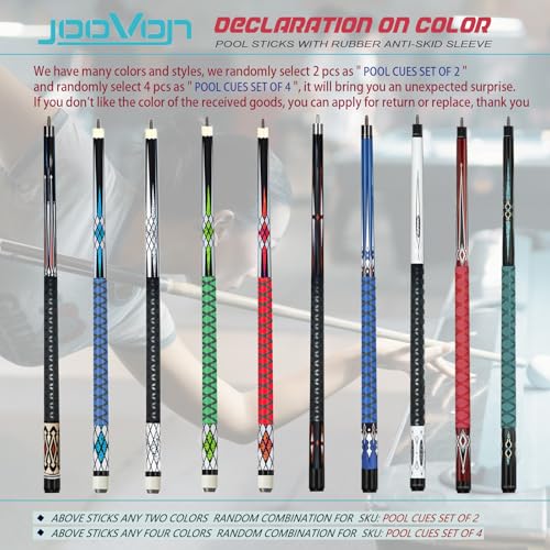 Pool Cue Set of 4 with 13mm Tips and Anti-Skid Grip - Billiard Stick
