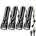 Rechargeable LED Flashlight 4 Pack High Lumens Super Bright with Digital Display, Black