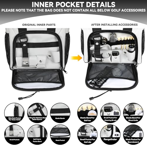 Light Grey Golf Cart Cooler Bag with Magnetic Lid, 12-Can Insulated Soft Cooler & 3 Ice Packs