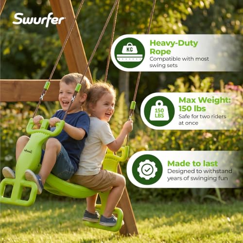 Kids Glider Swing for Backyard Playset - Double Seater, Heavy Duty, Green/Brown