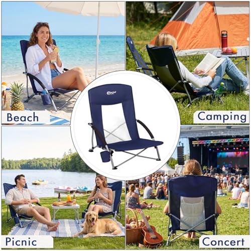 Portable Beach Chair for Adults - Deep Blue 2-Pack Lightweight Folding Camping Chair with Cup Holder & Mesh Back Support