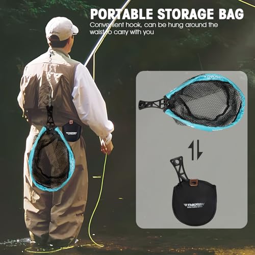 Foldable Fly Fishing Landing Net - Blue, Lightweight Portable Trout Net