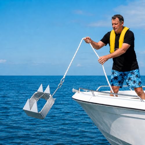 19 lbs Galvanized Folding Boat Anchor for Pontoon & Cabin Cruiser - Double Sided Grip