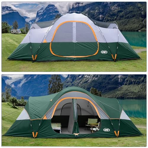 UNP 10 Person Family Camping Tent - Dark Green, Waterproof Outdoor Shelter