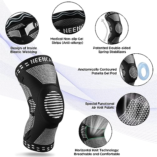 NEENCA Knee Support Brace Large Black for Pain Relief & Stabilization