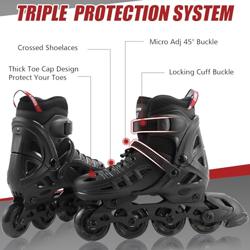 Kids & Adult Adjustable Inline Skates with Light-Up Wheels - XL Youth & Adult (8-11 US) Red JC Jorden