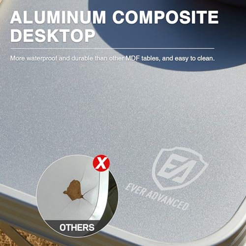 Ever Advanced 4ft Folding Camping Table with Storage - Silver, Aluminum Desktop & Adjustable Legs