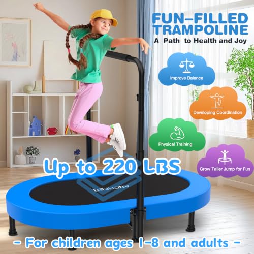 ANCHEER 56-Inch Foldable Double Mini Trampoline for Kids, Deep Blue
