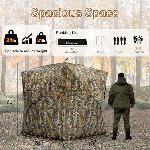 JOMAILIEEL 360° See-Through Pop Up Hunting Blind for 3-4 People