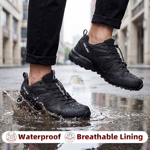 Men's Waterproof Trail Running Shoes - 10.5 Wide Black Hiking Sneakers