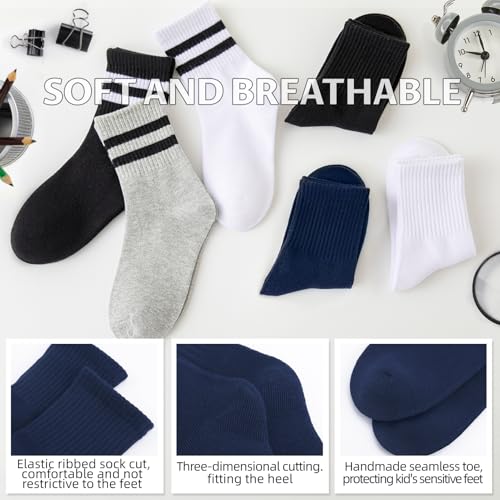 Kids Socks Boys Girls Athletic Crew Socks Seamless Toe Cotton 6 Pairs - Medium Navy