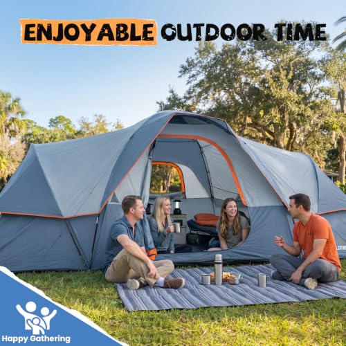 Large 10-Person Family Camping Tent with Rainfly & Mesh Windows