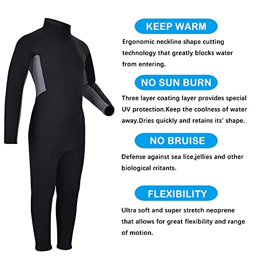 Kids 3mm Neoprene Wetsuit Fullsuit for Girls Boys - Gray, Medium