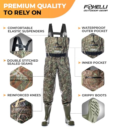 Foxelli Waterproof Camo Chest Waders for Hunting & Fishing - 10 / Camo