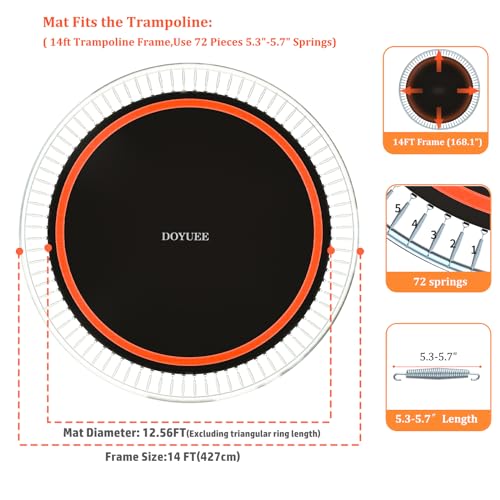 Doyuee 12.56ft Diameter Replacement Trampoline Mat for 14ft Frame with 72 Rings, Fits 5.3-5.7 Inch Springs (Excludes Springs & Frame)