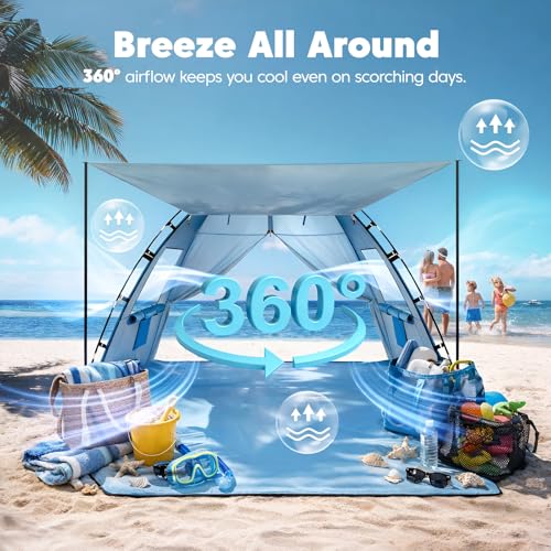 Purebox Sky Blue Beach Tent Sun Shelter with Canopy UPF50+ for 3-5 People