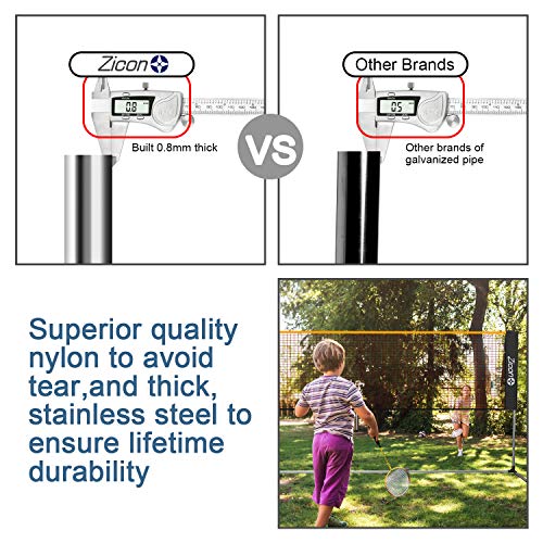 Zicon 20 FT Stainless Steel Portable Badminton Net Set with Foldable Poles