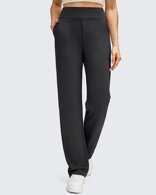 G4Free Women's Fleece Lined Straight Leg Lounge Sweatpants High Waist Casual Winter Pants with Pockets (Black,M,30")