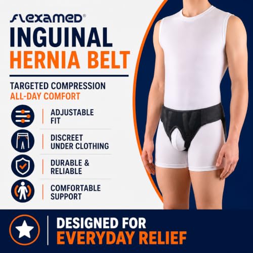 FlexaMed Men’s Inguinal Hernia Support Belt Right/Medium - Black